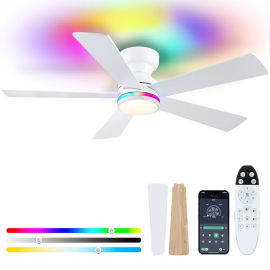 Ceiling Fan Low Profile Flush Mount - 침실 파티용 화이트 RGB 천장 선풍기