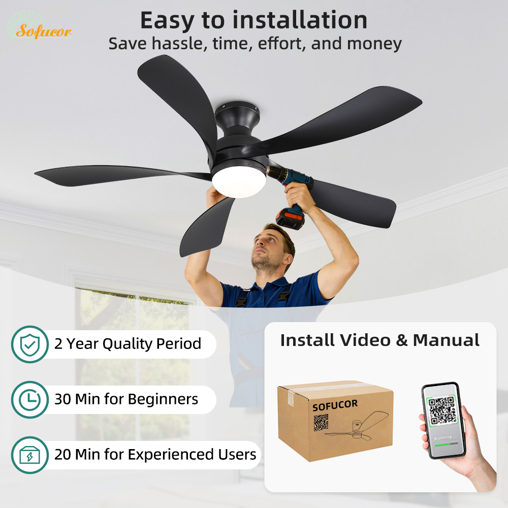 Smart Ceiling Fan With Light Remote - 소푸코르 52인치 5엽 모던 디자인 천장