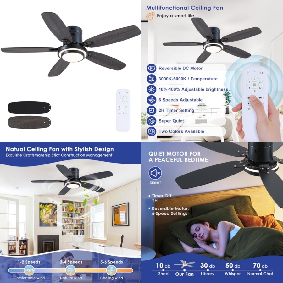 블랙 천장 선풍기(조명 및 리모컨 포함), 모던 플러시 - Ceiling Fan Low Profile Flush Mount 리뷰 및 가격