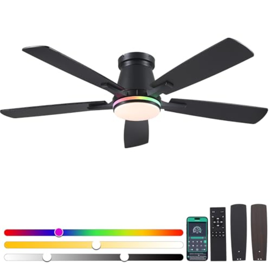 침실 및 파티오 천장 선풍기, 검정색 ABS 및 금속  - Ceiling Fan Low Profile Flush Mount 리뷰 및 가격