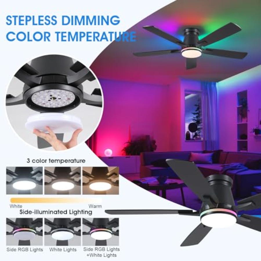 침실 및 파티오 천장 선풍기, 검정색 ABS 및 금속  - Ceiling Fan Low Profile Flush Mount 리뷰 및 가격