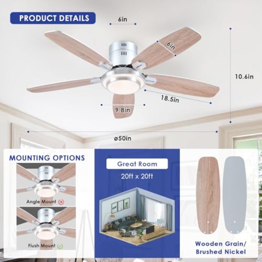 조명과 리모컨이 포함된 로우 프로파일 천장 선풍기, 모 - Ceiling Fan Low Profile Flush Mount 리뷰 및 가격