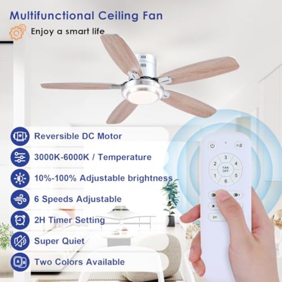 조명과 리모컨이 포함된 로우 프로파일 천장 선풍기, 모 - Ceiling Fan Low Profile Flush Mount 리뷰 및 가격