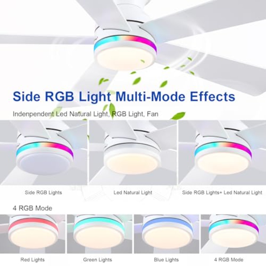 침실 파티용 화이트 RGB 천장 선풍기 조명: 46인치 - Ceiling Fan Low Profile Flush Mount 리뷰 및 가격