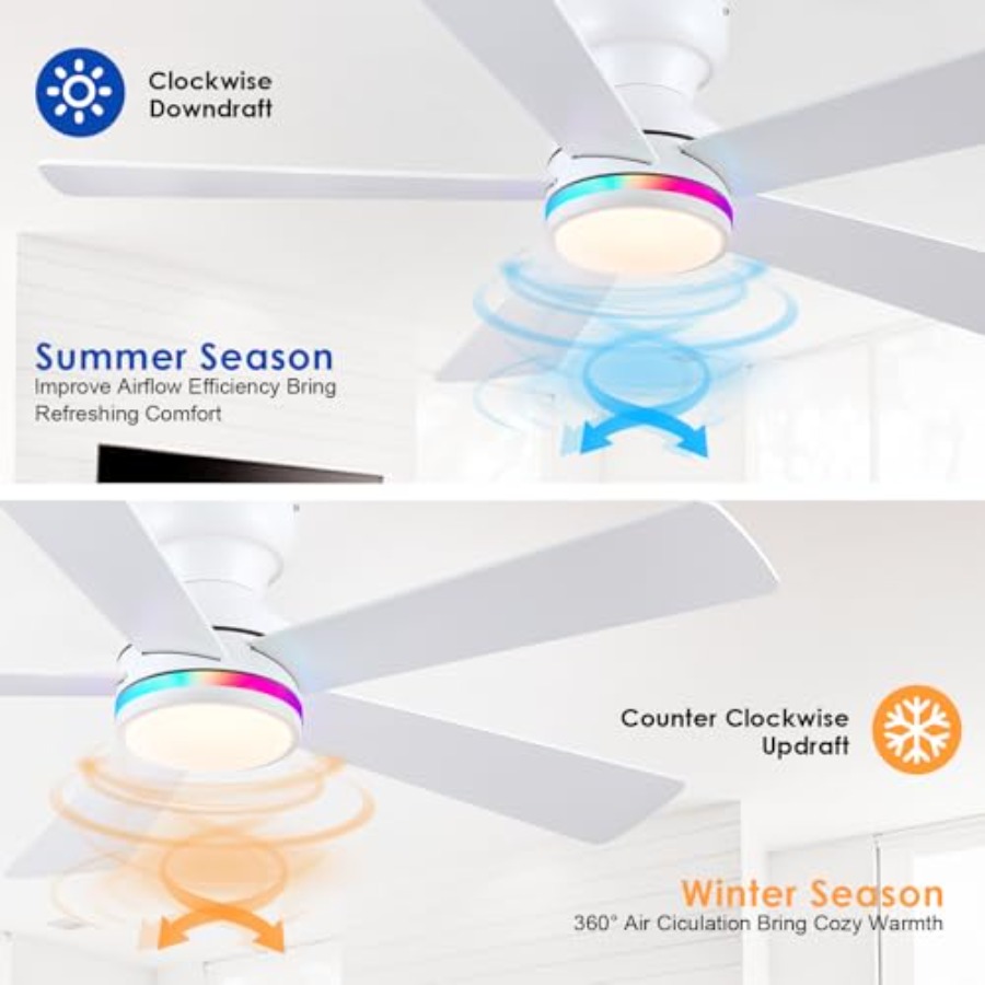 침실 파티용 화이트 RGB 천장 선풍기 조명: 46인치 - Ceiling Fan Low Profile Flush Mount 리뷰 및 가격