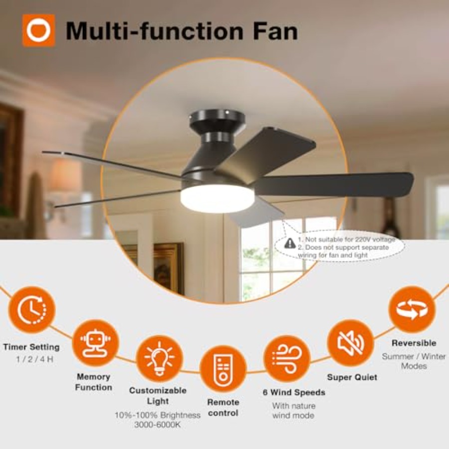 조명이 있는 천장 선풍기, 조명과 리모컨이 있는 로우  - Ceiling Fan Low Profile Flush Mount 리뷰 및 가격