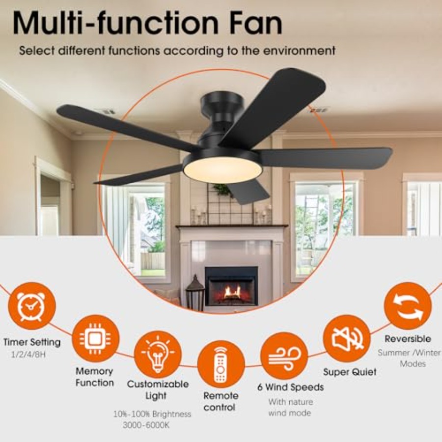 조명이 있는 천장 선풍기, 46인치 슬림형 천장 선풍기 - Ceiling Fan Low Profile Flush Mount 리뷰 및 가격