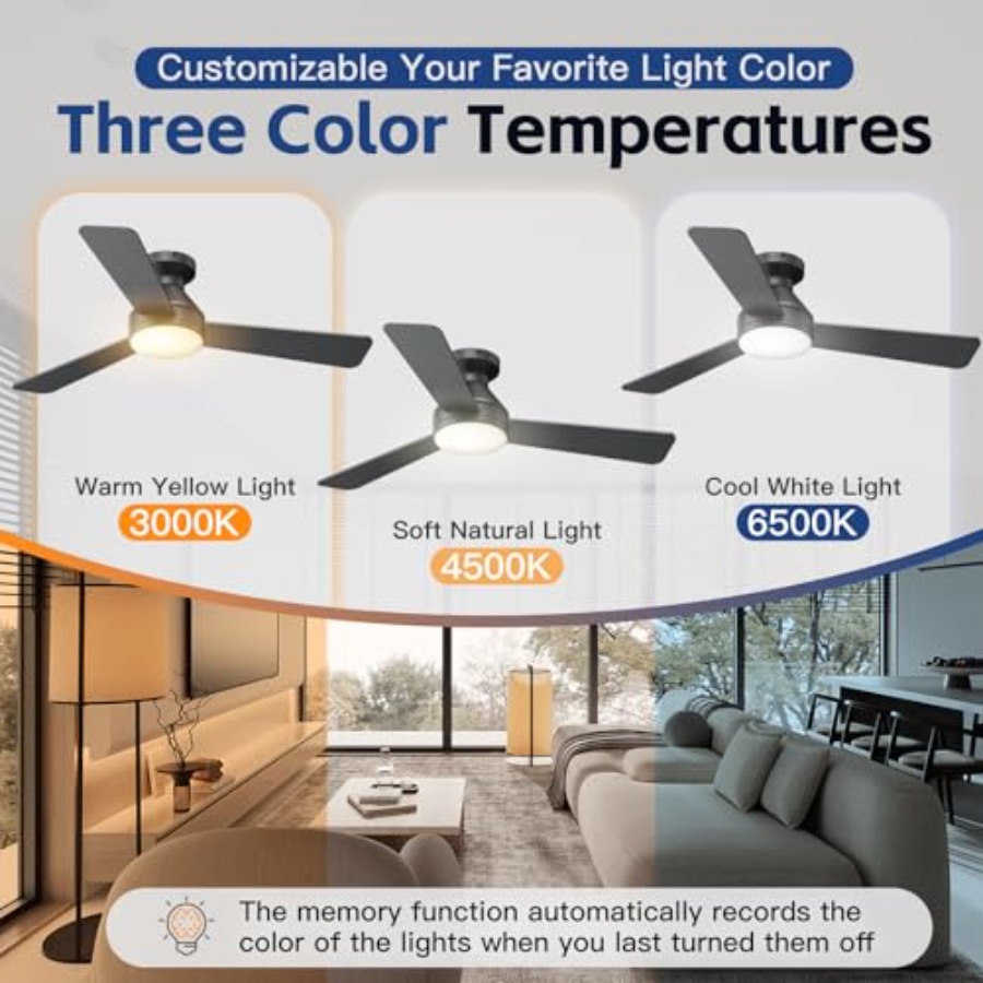 침실 및 거실용 조명 포함 천장 선풍기, ABS 플라스 - Ceiling Fan Low Profile Flush Mount 리뷰 및 가격