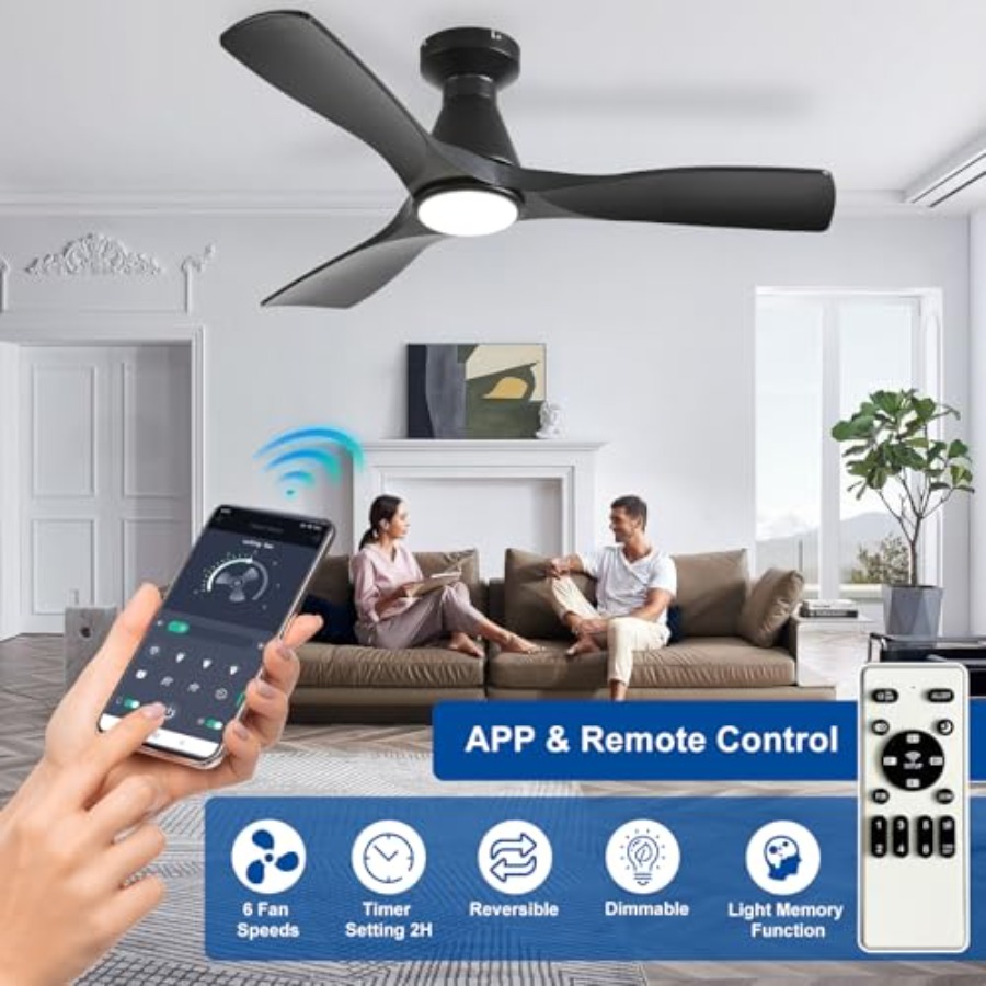 42인치 조명 포함 천장 선풍기: 블랙 3날개 플러시  - Ceiling Fan Low Profile Flush Mount 리뷰 및 가격