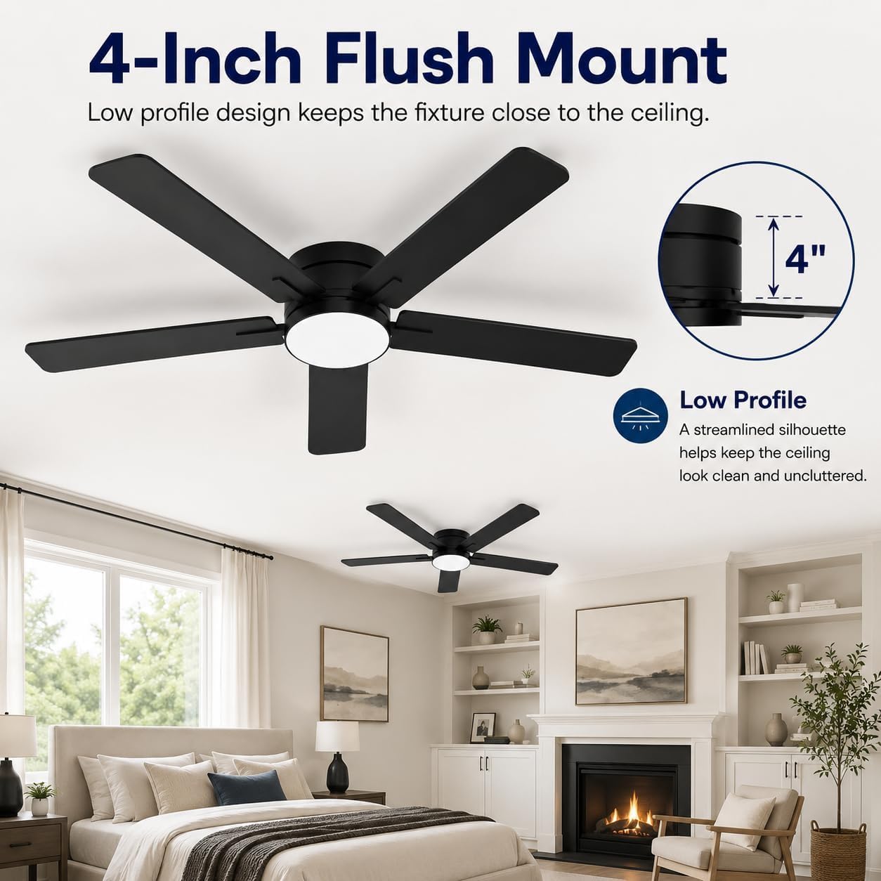 52인치 낮은 프로파일의 천장 선풍기(조명 및 리모컨  - Ceiling Fan Low Profile Flush Mount 리뷰 및 가격