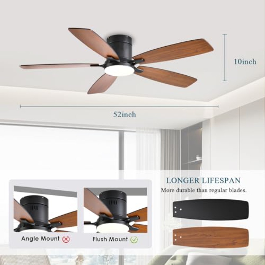 침실 천장 선풍기(조명 포함): 52인치 로우 프로파일 - Ceiling Fan Low Profile Flush Mount 리뷰 및 가격